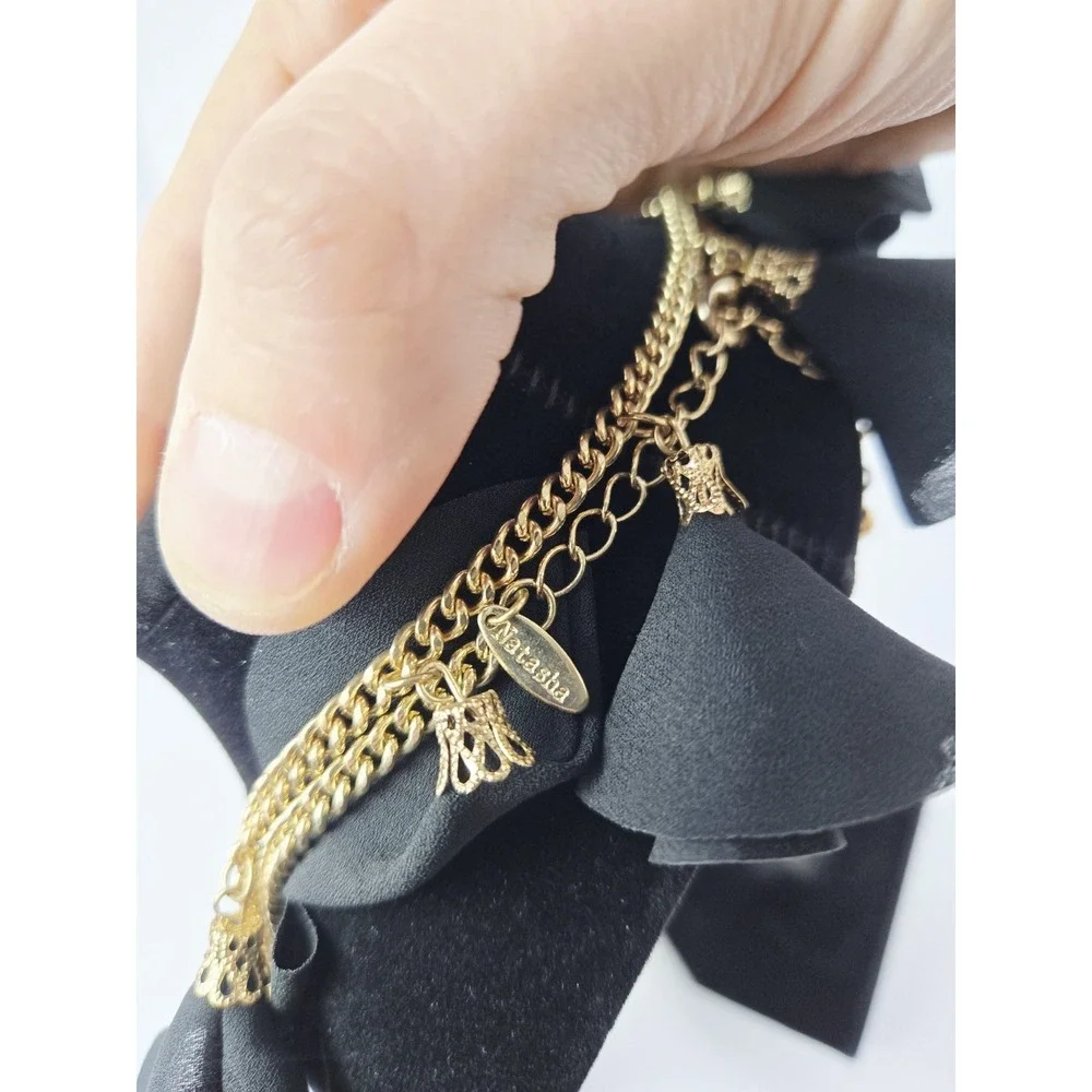 Natasha black gold tone‎ tassel necklace double layer